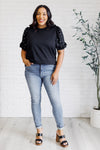 Diamonds and Pearls Puff Sleeve Top in Black - Maple Row Boutique 