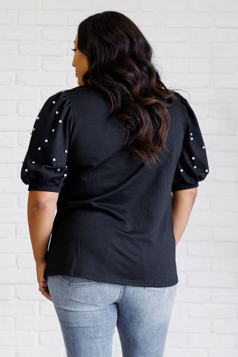 Diamonds and Pearls Puff Sleeve Top in Black - Maple Row Boutique 