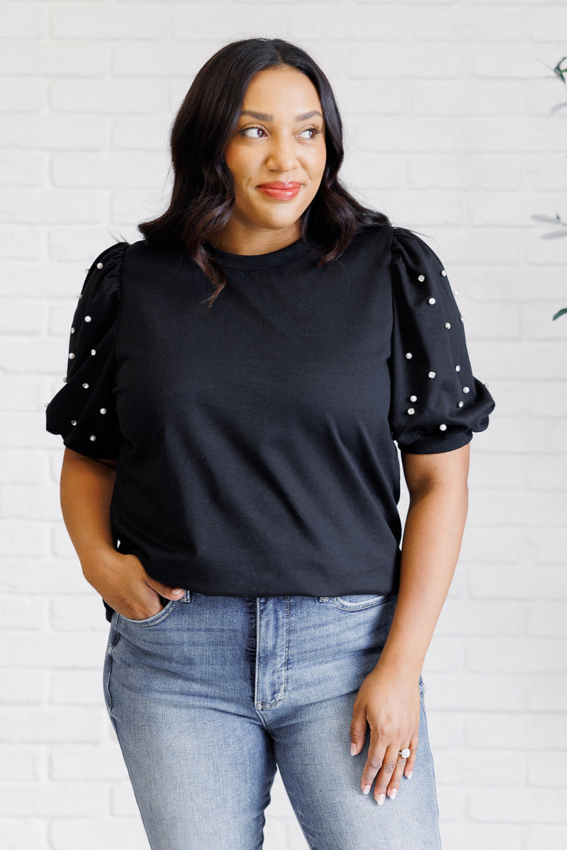 Diamonds and Pearls Puff Sleeve Top in Black - Maple Row Boutique 