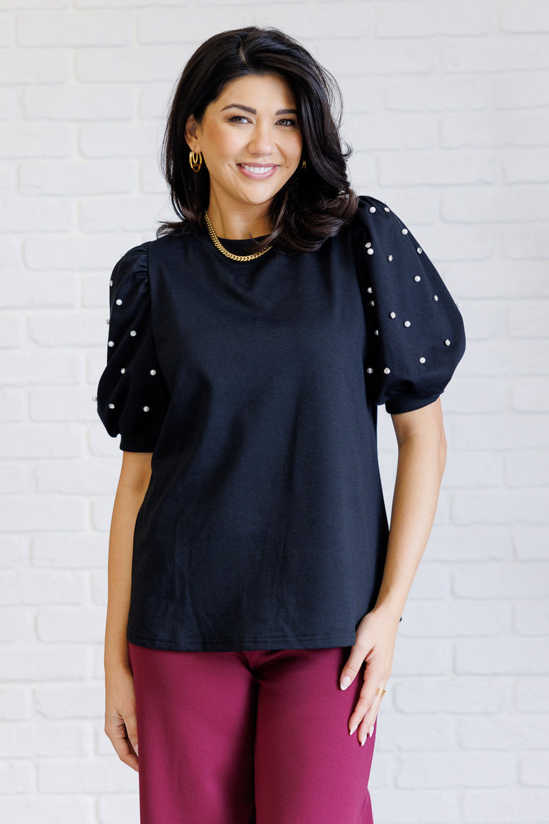 Diamonds and Pearls Puff Sleeve Top in Black - Maple Row Boutique 
