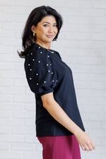 Diamonds and Pearls Puff Sleeve Top in Black - Maple Row Boutique 