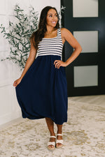Dockside Darling Midi Dress in Navy - Maple Row Boutique