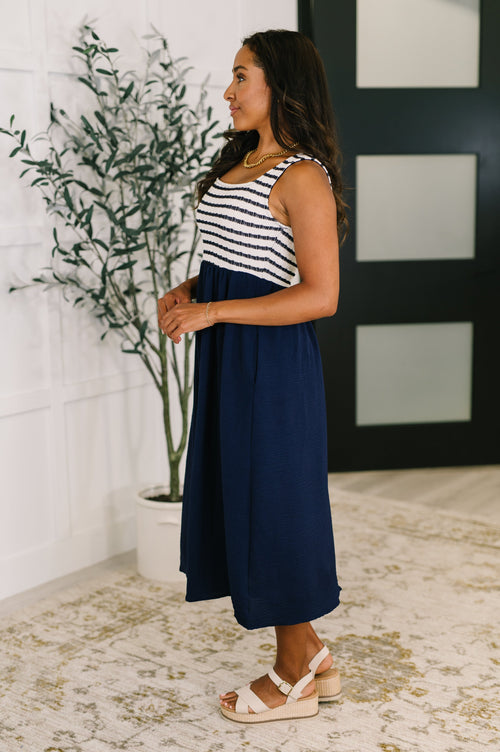 Dockside Darling Midi Dress in Navy - Maple Row Boutique