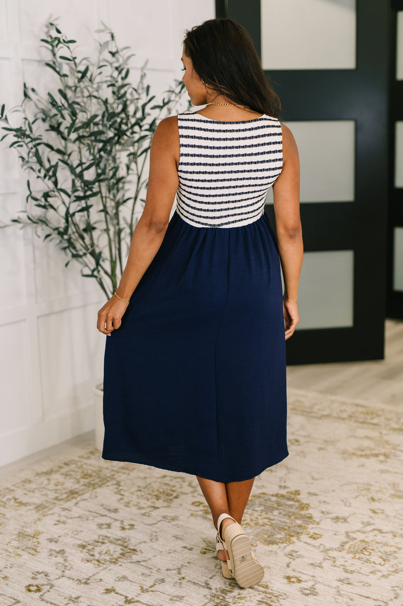 Dockside Darling Midi Dress in Navy - Maple Row Boutique