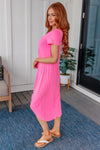 Dolman Sleeve Maxi Dress in Neon Pink - Maple Row Boutique 
