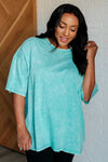 Don't Mind Me Mineral Wash Drop Shoulder Tee in Turquoise - Maple Row Boutique 