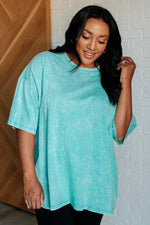 Don't Mind Me Mineral Wash Drop Shoulder Tee in Turquoise - Maple Row Boutique 