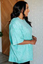 Don't Mind Me Mineral Wash Drop Shoulder Tee in Turquoise - Maple Row Boutique 