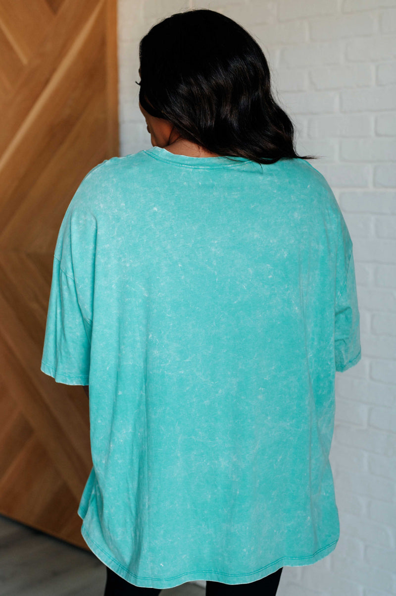 Don't Mind Me Mineral Wash Drop Shoulder Tee in Turquoise - Maple Row Boutique 