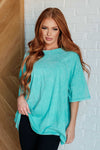 Don't Mind Me Mineral Wash Drop Shoulder Tee in Turquoise - Maple Row Boutique 