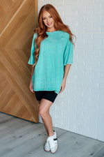 Don't Mind Me Mineral Wash Drop Shoulder Tee in Turquoise - Maple Row Boutique 