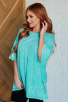 Don't Mind Me Mineral Wash Drop Shoulder Tee in Turquoise - Maple Row Boutique 