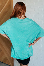Don't Mind Me Mineral Wash Drop Shoulder Tee in Turquoise - Maple Row Boutique 