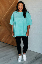 Don't Mind Me Mineral Wash Drop Shoulder Tee in Turquoise - Maple Row Boutique 