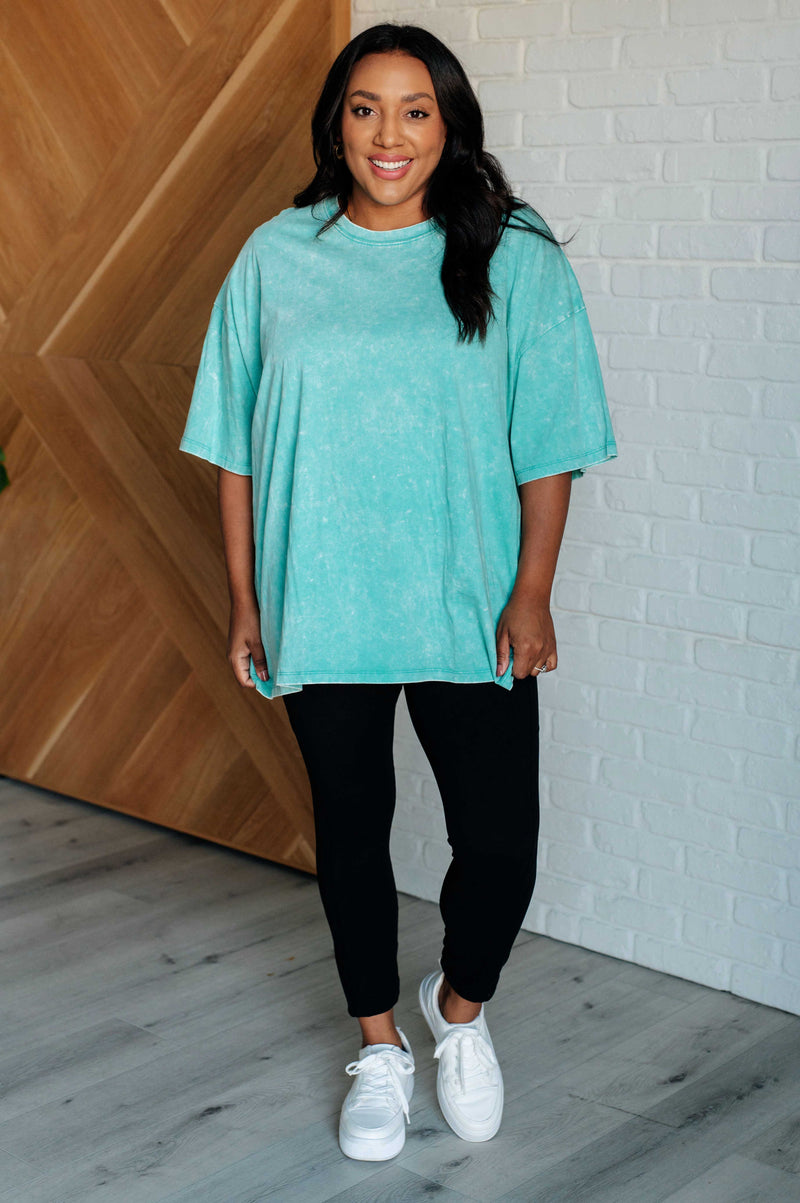 Don't Mind Me Mineral Wash Drop Shoulder Tee in Turquoise - Maple Row Boutique 