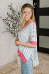 Dressed to Chill V-Neck Top in Heather/Grey/Ivory/Pink - Maple Row Boutique