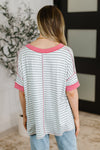 Dressed to Chill V-Neck Top in Heather/Grey/Ivory/Pink - Maple Row Boutique