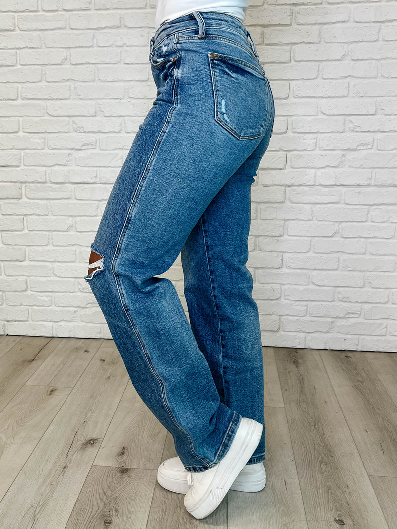 Dylan High Rise Rigid Magic Criss-Cross Waistband Straight Jeans - Maple Row Boutique