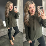 Thermal Pullover Hoodie With Zipper Detail In Olive - Maple Row Boutique 