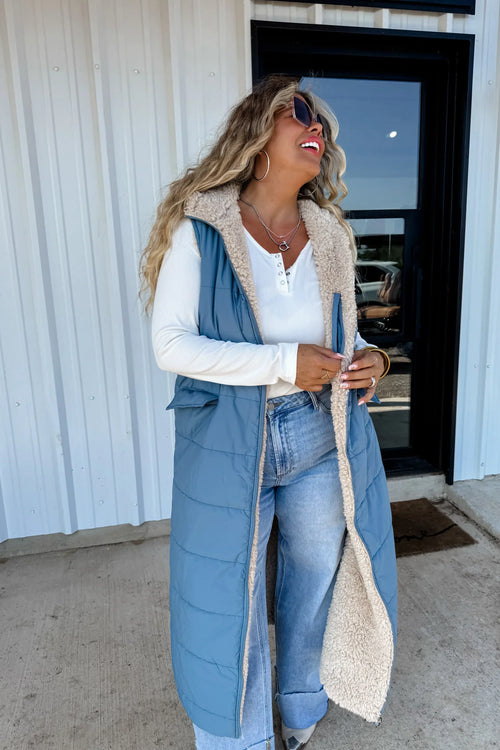 PREORDER: Reversible Sherpa Puffer Vest - Maple Row Boutique