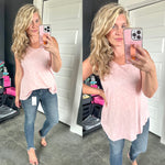 Sleeveless Top In Rose Quartz With Lace Back Detail - Maple Row Boutique 