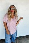 PREORDER: Joey V-Neck Washed Cotton Boyfriend Tee - Maple Row Boutique
