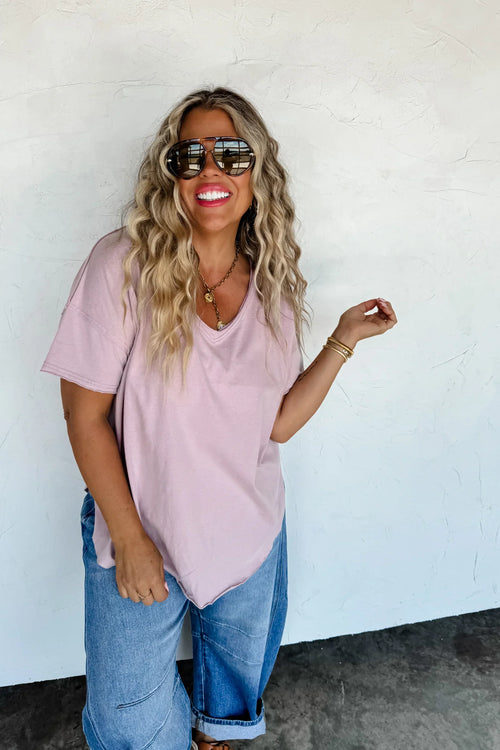 PREORDER: Joey V-Neck Washed Cotton Boyfriend Tee - Maple Row Boutique