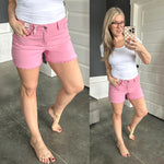 Mid Rise Frayed Hem Shorts By Judy Blue Jeans In Light Pink - Maple Row Boutique 