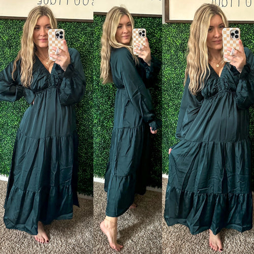 Makes Me Want to Skip Tiered Dress in Hunter Green - Maple Row Boutique 