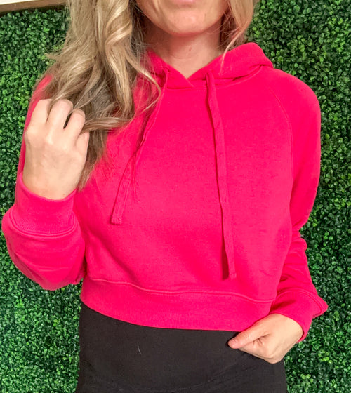 Had Me in the First Half Pullover Hoodie in Flamingo Pink - Maple Row Boutique 