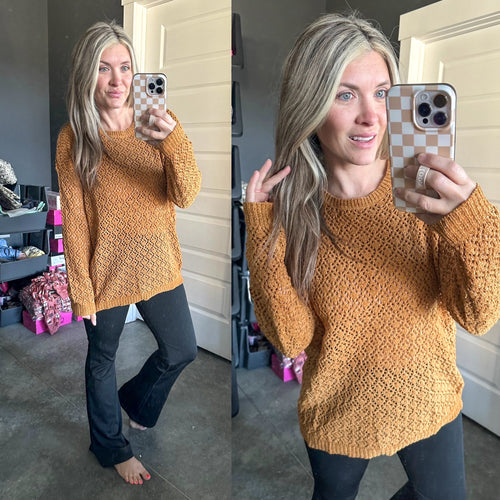 Chenille Cable Knit Sweater In Golden Amber - Maple Row Boutique 