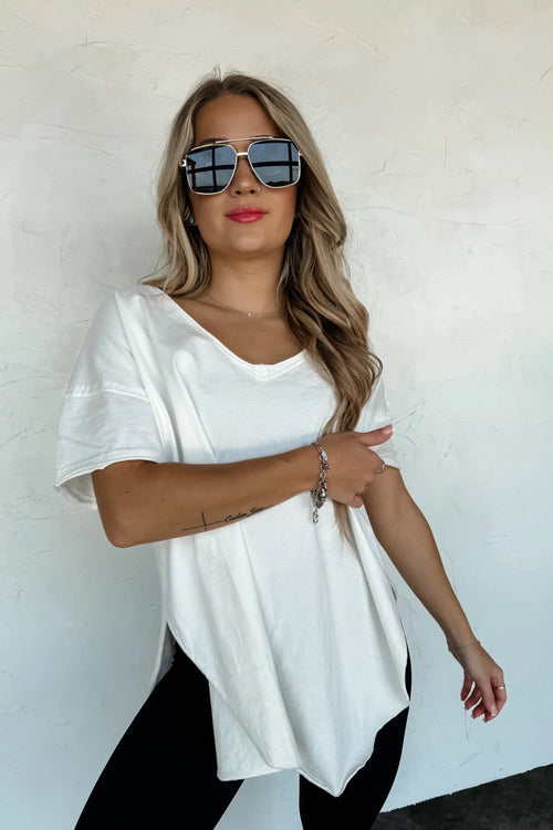 PREORDER: Joey V-Neck Washed Cotton Boyfriend Tee - Maple Row Boutique