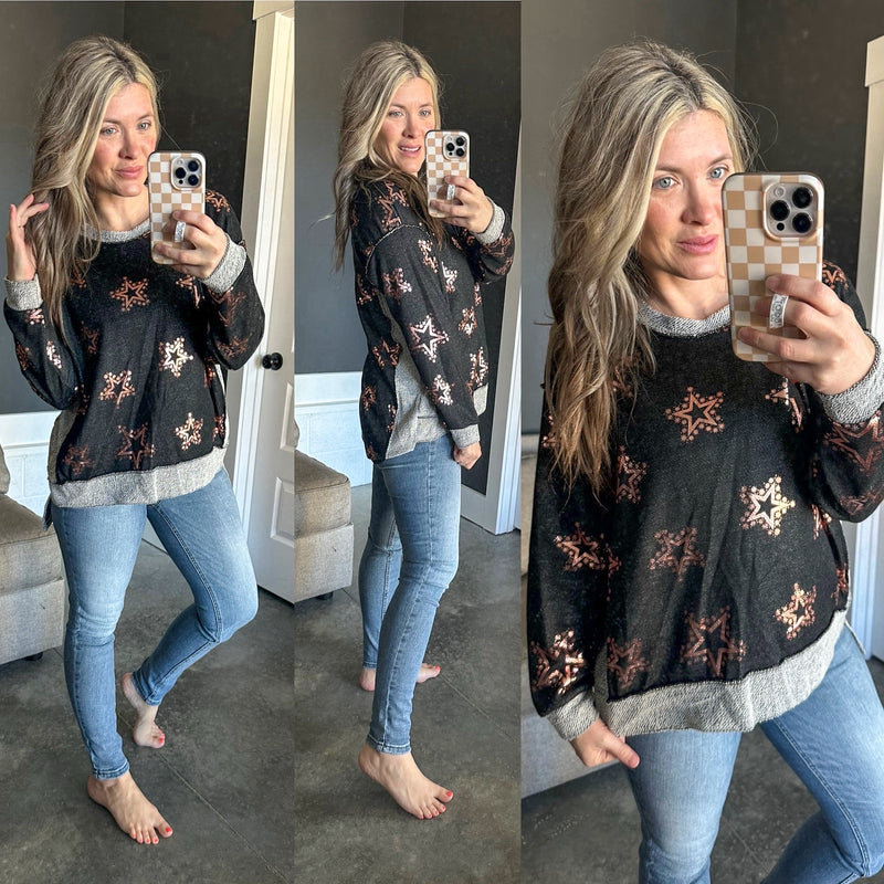 Black Knit Top In Evening Star - Maple Row Boutique 