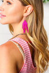 Fushcia Beaded Pyramid Drop Earrings - Maple Row Boutique 