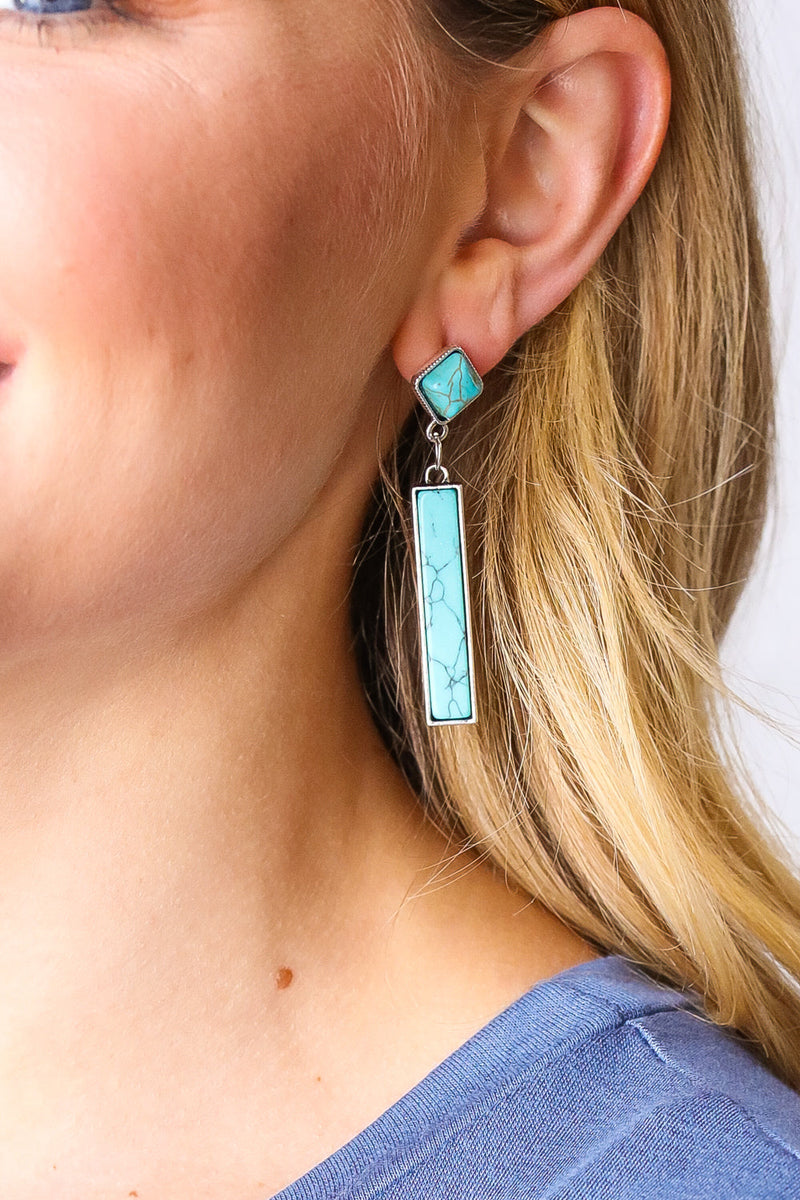 Vintage Style Turquoise Stone Geometric Drop Earrings - Maple Row Boutique 