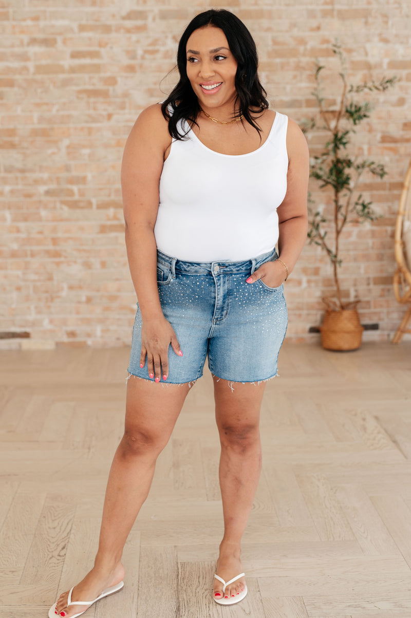Elle High Rise Rhinestone Cutoff Shorts - Maple Row Boutique 