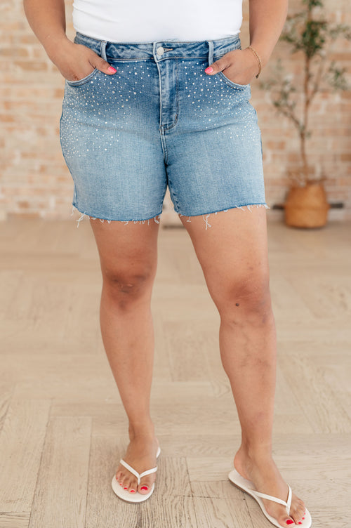 Elle High Rise Rhinestone Cutoff Shorts - Maple Row Boutique