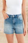 Elle High Rise Rhinestone Cutoff Shorts - Maple Row Boutique 