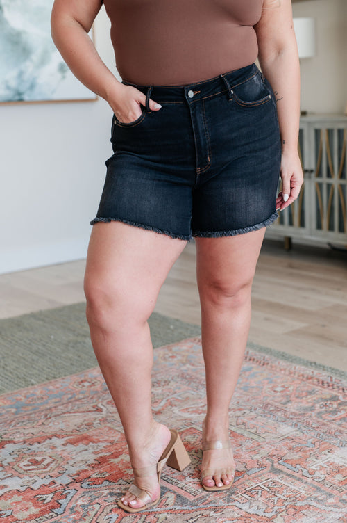Ember High Rise Control Top Fray Hem Shorts - Maple Row Boutique 