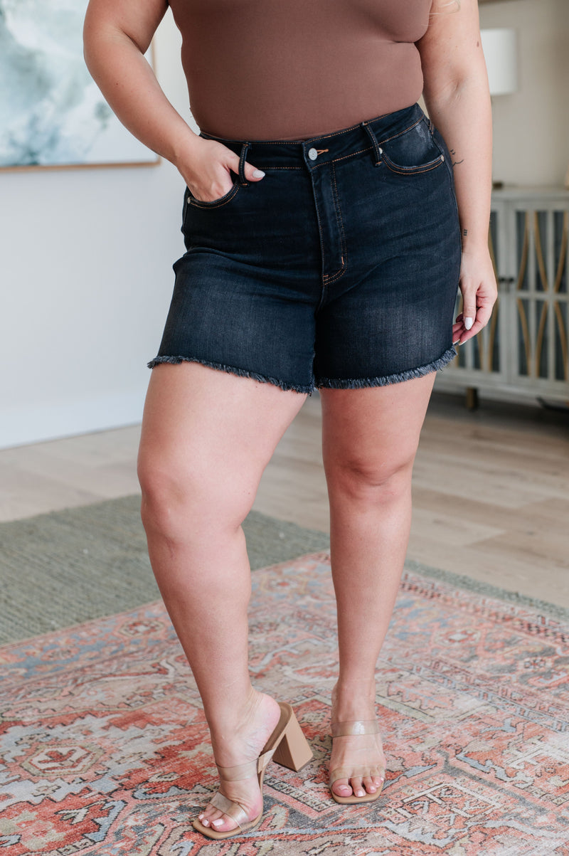 Ember High Rise Control Top Fray Hem Shorts - Maple Row Boutique 