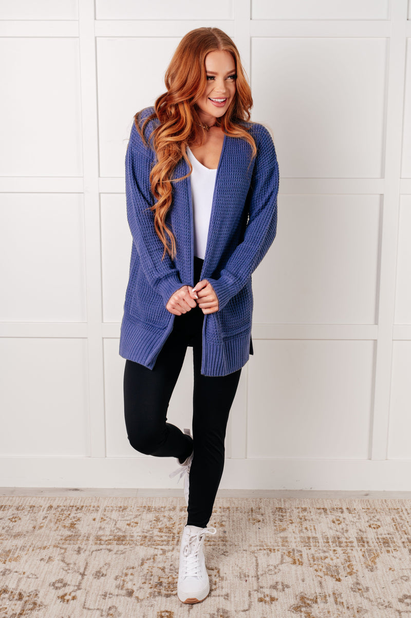 Everything Layer Waffle Knit Open Front Cardigan in Marlin - Maple Row Boutique