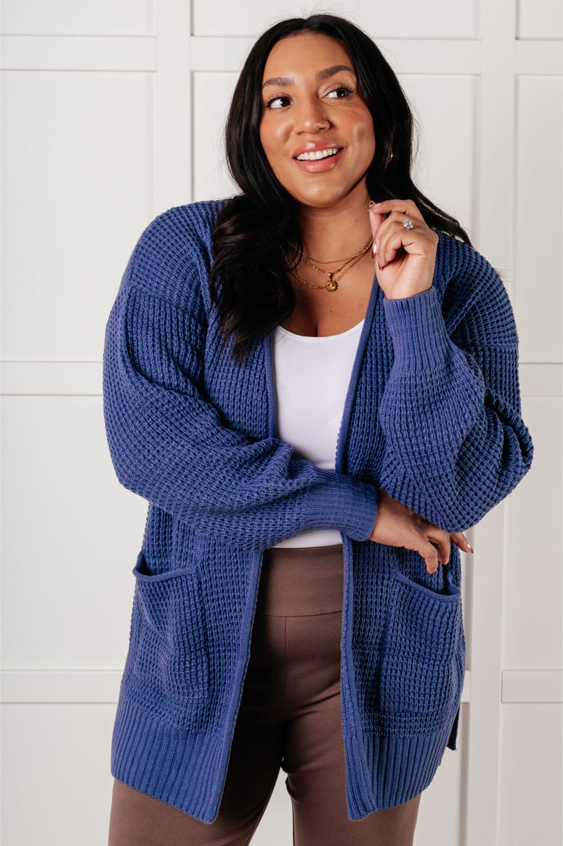 Everything Layer Waffle Knit Open Front Cardigan in Marlin - Maple Row Boutique
