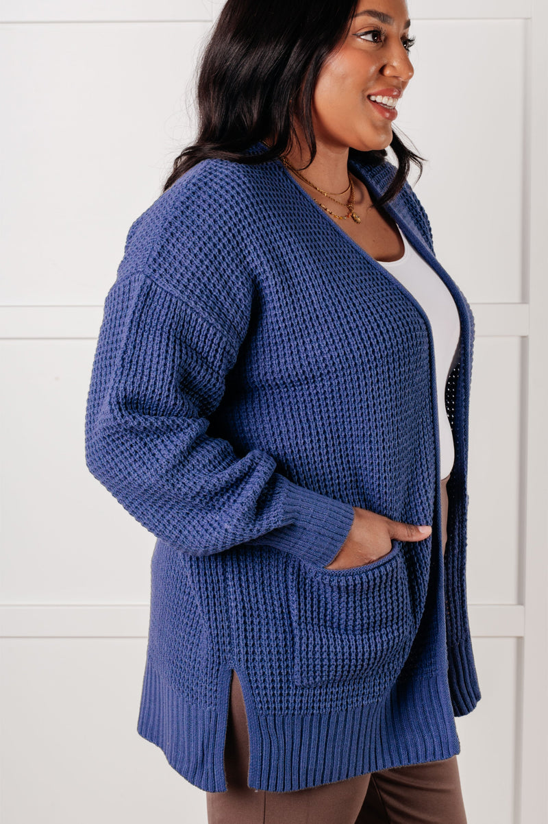 Everything Layer Waffle Knit Open Front Cardigan in Marlin - Maple Row Boutique
