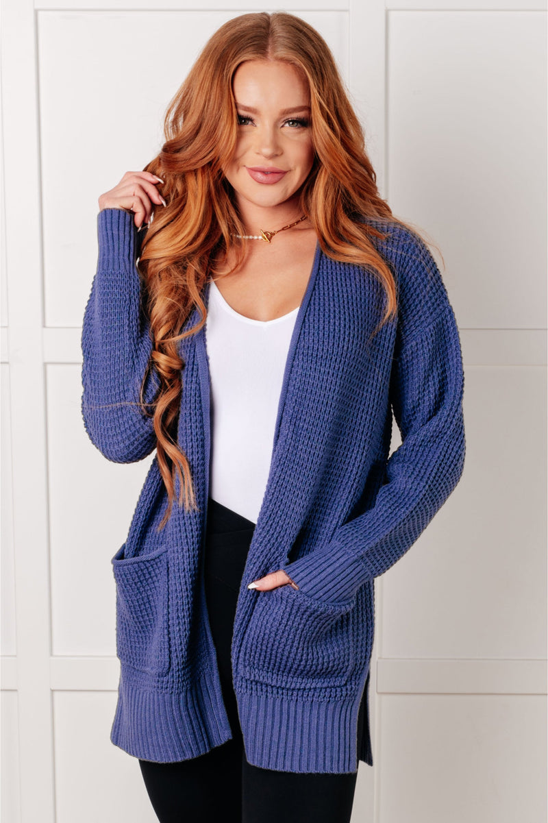 Everything Layer Waffle Knit Open Front Cardigan in Marlin - Maple Row Boutique