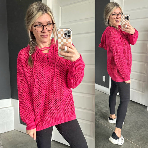 Oversized Crochet Hoodie In French Fuchsia - Maple Row Boutique 