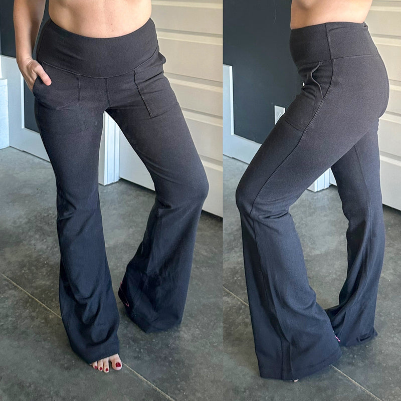 Straight Leg Knit Yoga Pants In Black - Maple Row Boutique 