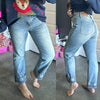 Plaid Cuffed Light Wash Straight Leg Judy Blue Jeans - Maple Row Boutique 