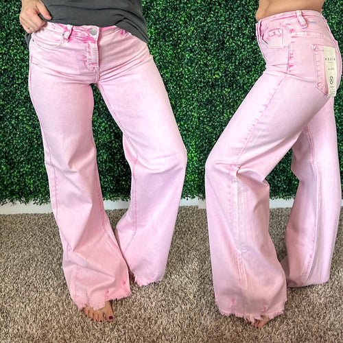 Babs High Rise Straight Jeans in Pink - Maple Row Boutique