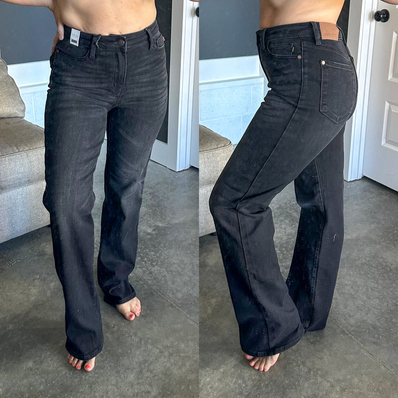 High Waisted Straight Leg By Judy Blue Jeans In Vintage Black - Maple Row Boutique 