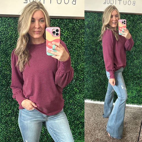 When the Sun Goes Down Mineral Wash Ribbed Knit Top in Wine - Maple Row Boutique 